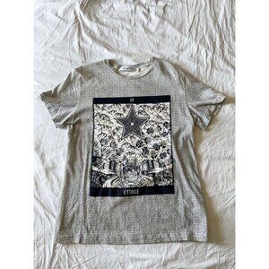 RARE Authentic Christian Dior star floral T-Shirt linen navy Blue/White L bust38